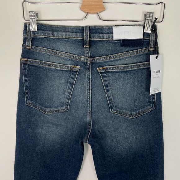 Re/Done x Revolve Originals High Rise Ankle Crop Jean Midnight Blue Dark Wash 26 - Picture 4 of 11